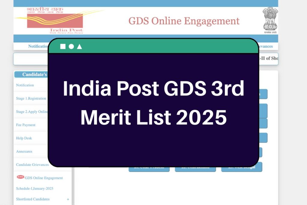 India Post GDS 3rd Merit List 2025 - indiapostgdsonline.gov.in Gramin Dak Sevak Third Selection List Download
