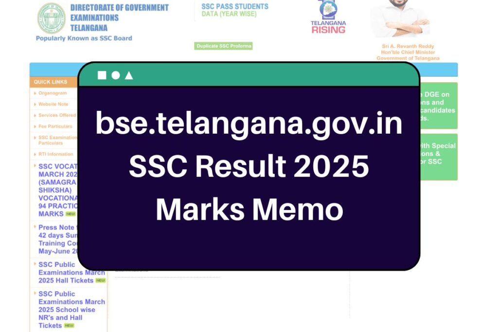 bse.telangana.gov.in SSC Result 2025 - Telangana DGE 10th Class Marks Memo Manabadi